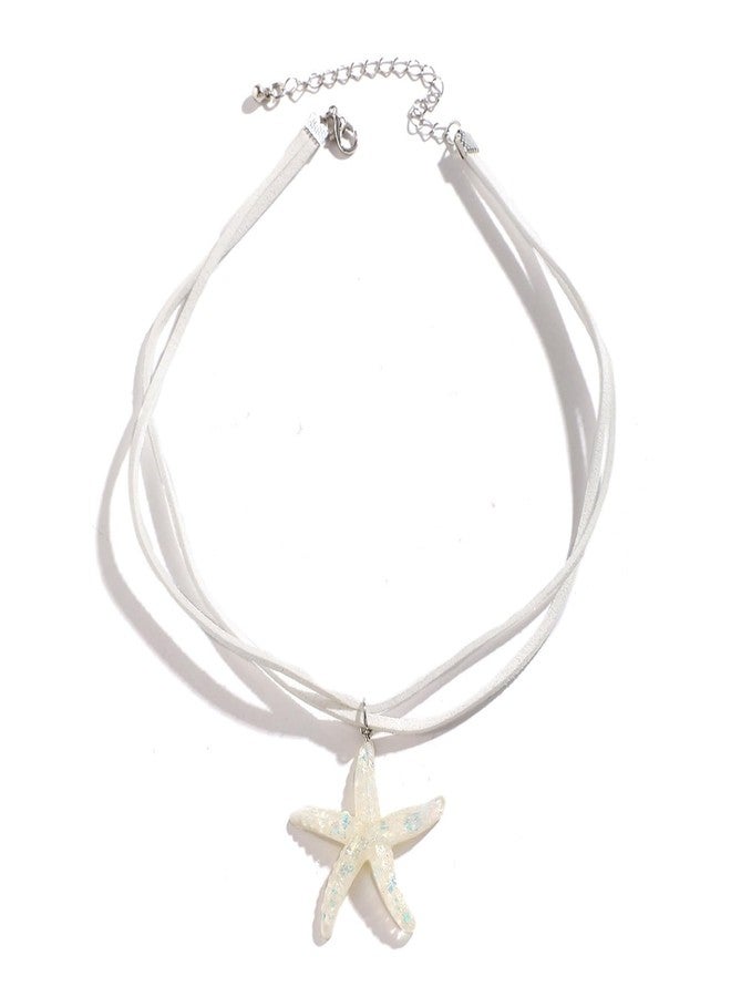 Decixde Women's Starfish Pendant Necklace, White, Boho Choker, Summer Beach Jewelry - Image 2
